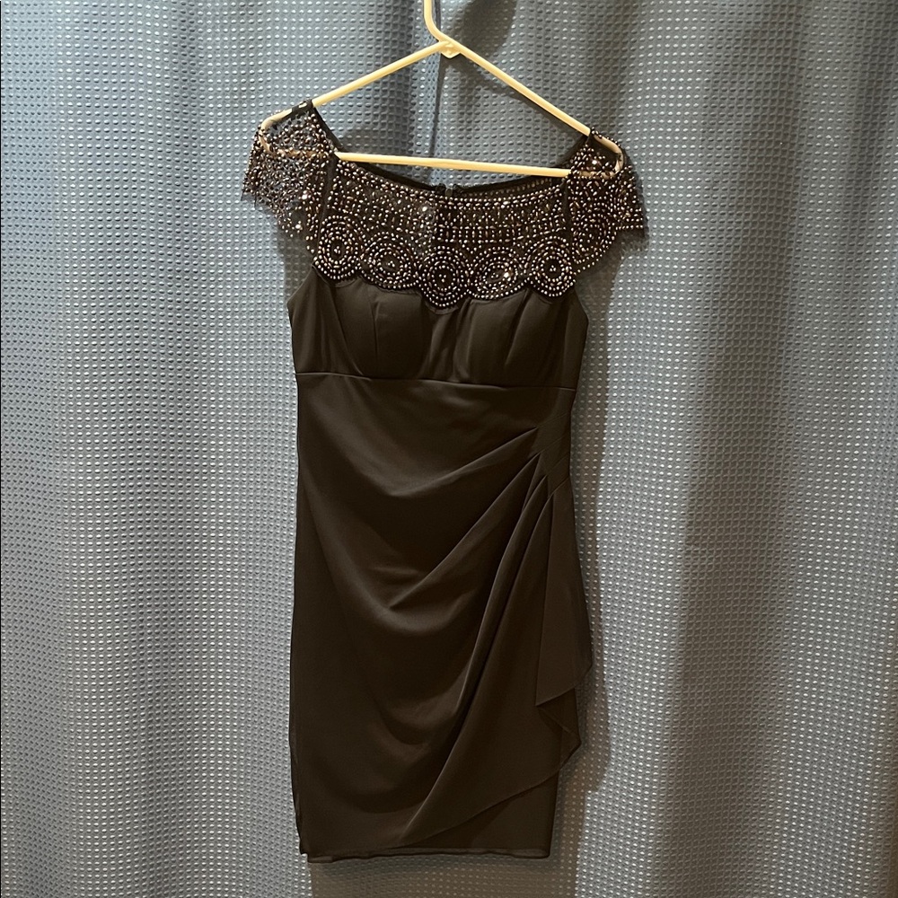Elegant Navy Dress with Beaded Neckline